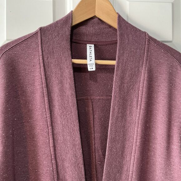 Athleta Short Sleeve Lotus Wrap Oversized Cardigan Pockets Vintage Plum Size S/M - Picture 2 of 6